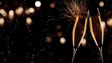 Two Glasses Cheering with gold glitter