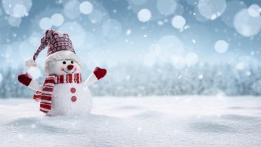 Snowman in the winter with a hat and scarf