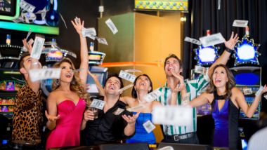 friends cheering after winning money